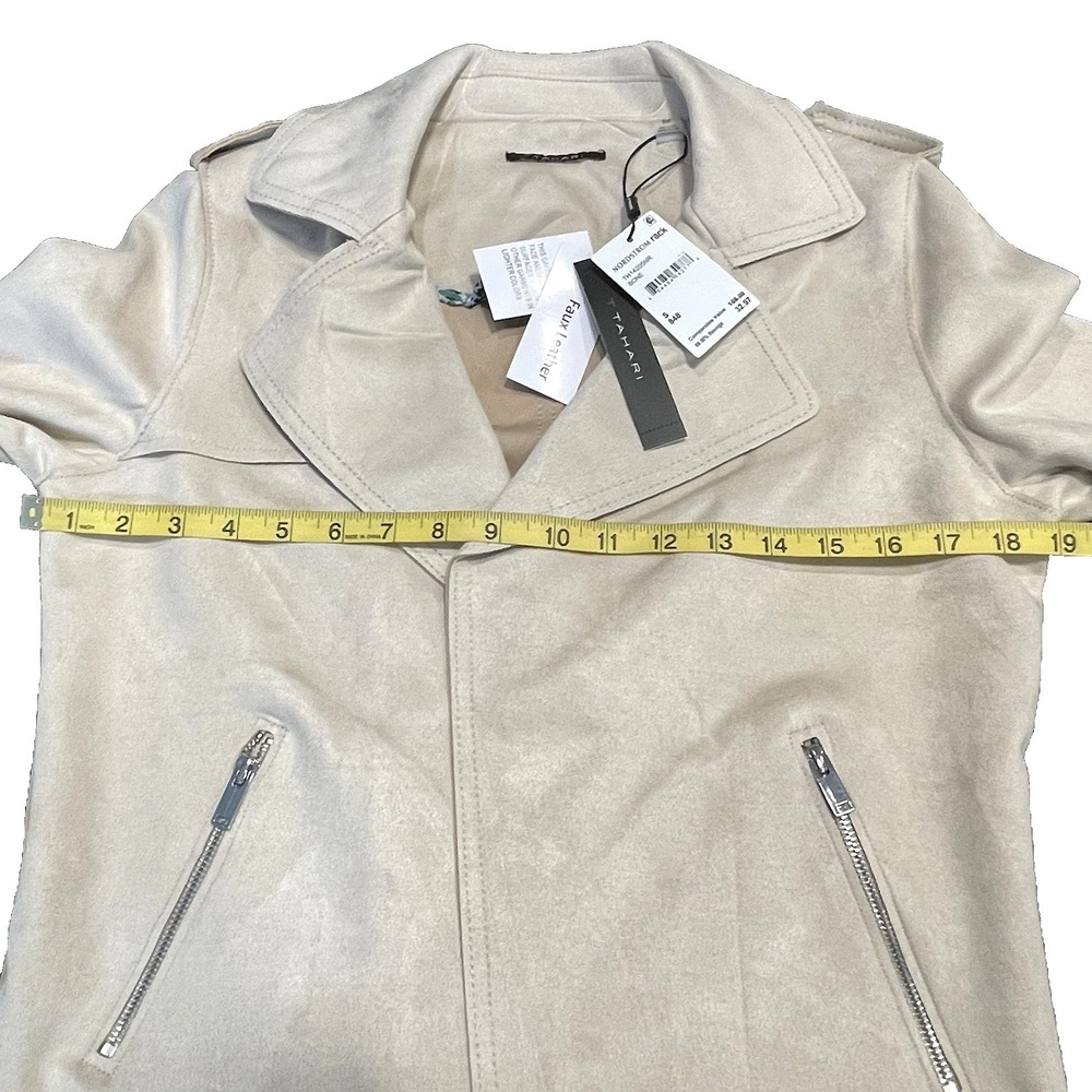 Tahari Women's SP Faux Leather Suede Bone Short Moto Jacket Blazer New - Picture 7 of 11